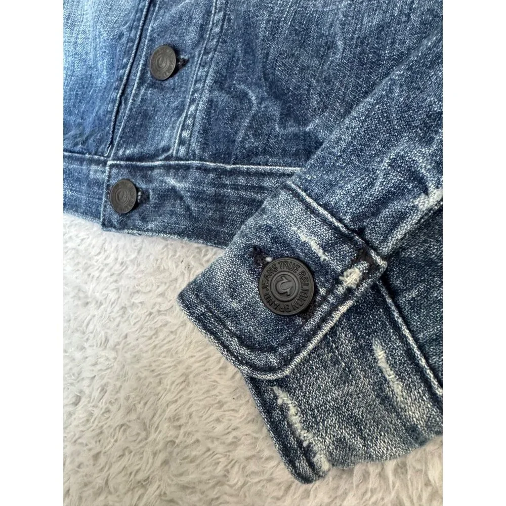 NWOT True Religion Womens S/P Denim Jacket Made-USA Button-Up Faded Blue Casual - Picture 5 of 12